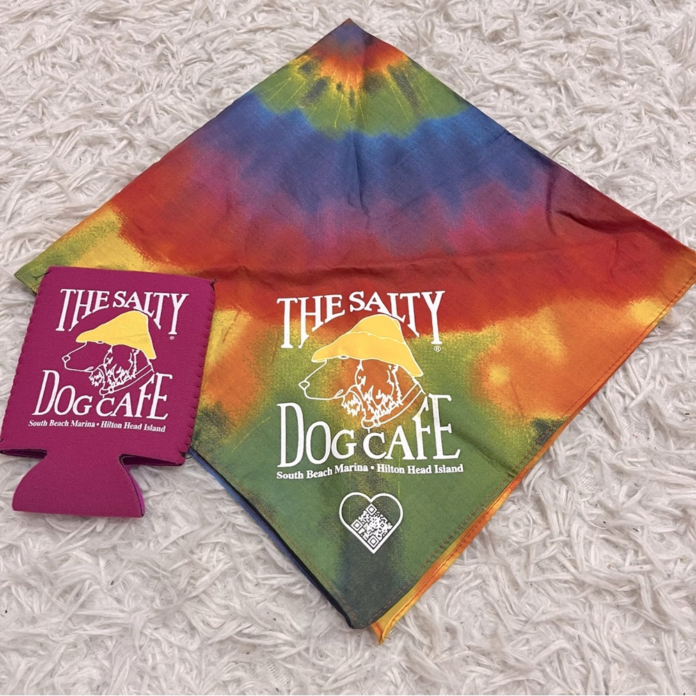 The Salty Dog Cafe Hilton Head Island Dog Rainbow Pet Bandana Coosie Can Holder
